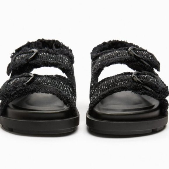 ZARA BLACK FLAT SLIDER SANDALS TWEED FABRIC RHINESTONES. SIZE US 9 3663/110/800 - Picture 3 of 7